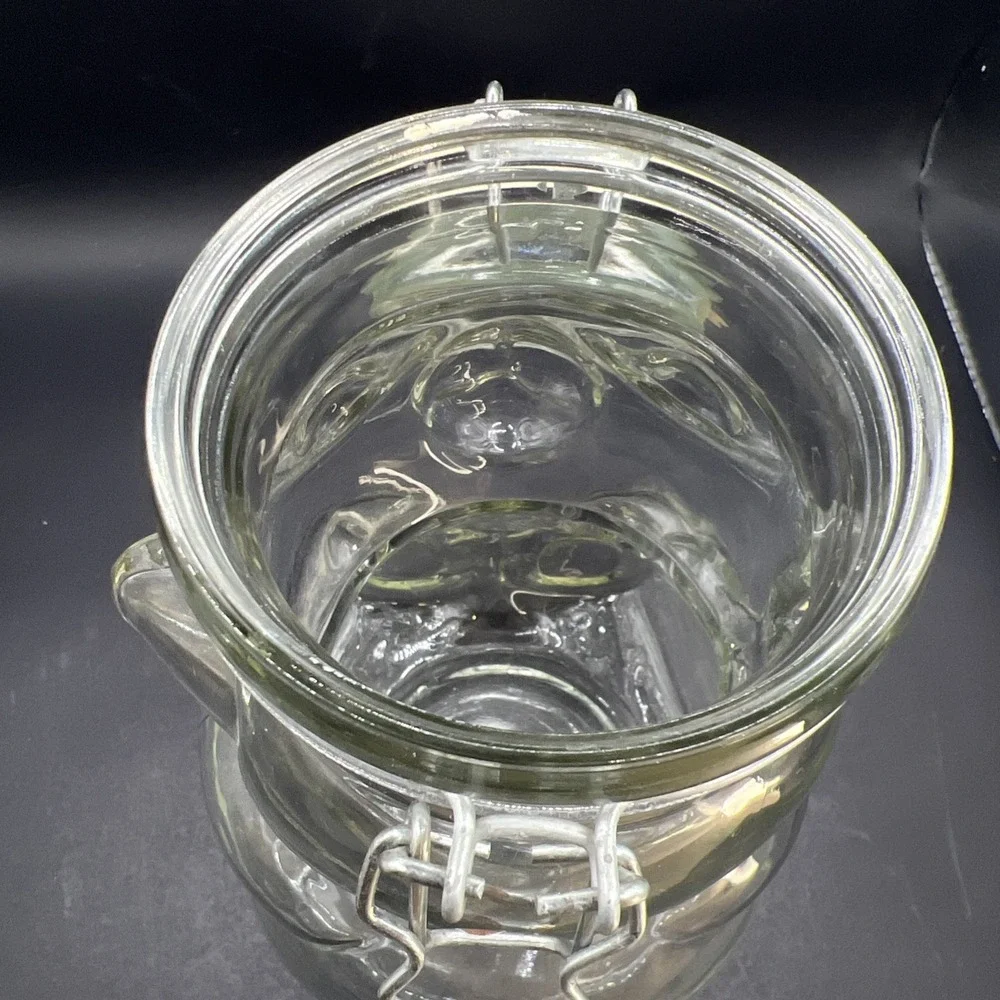 Teddy Bear Cookie Jar Glass Canister Hermetic Wire Clamp Lid Unmarked Vintage
